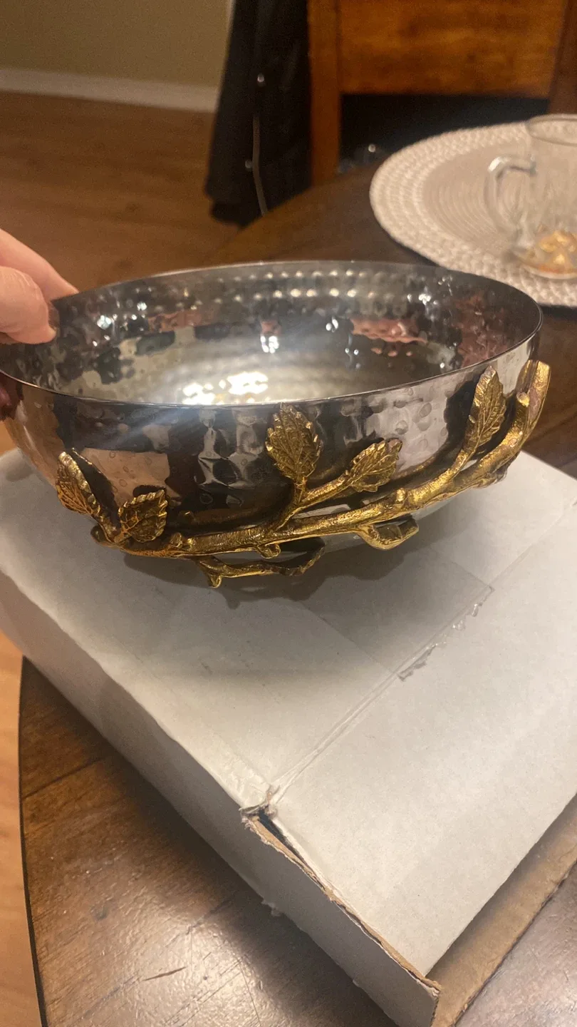 Decorative Metal Bowl with Gold Leaf Design