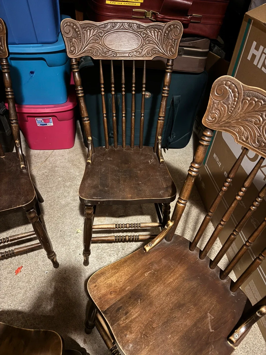 Set of 4 Antique Wooden Chairs image indicator(2)