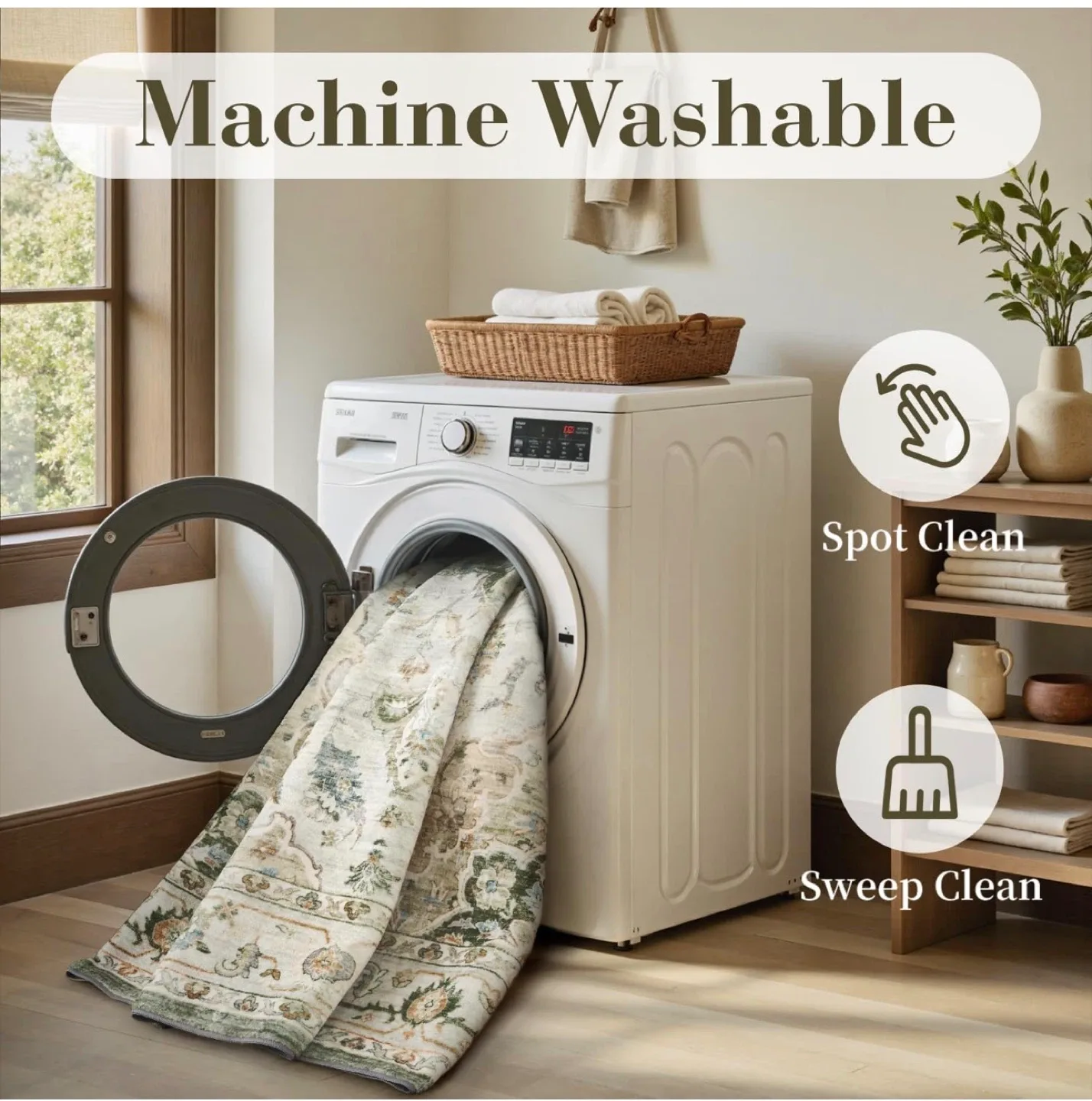 Green & Beige Area Rug - Machine Washable image indicator(3)