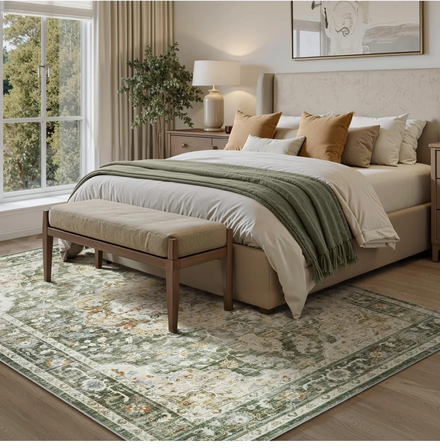 Green & Beige Area Rug - Machine Washable image indicator(5)