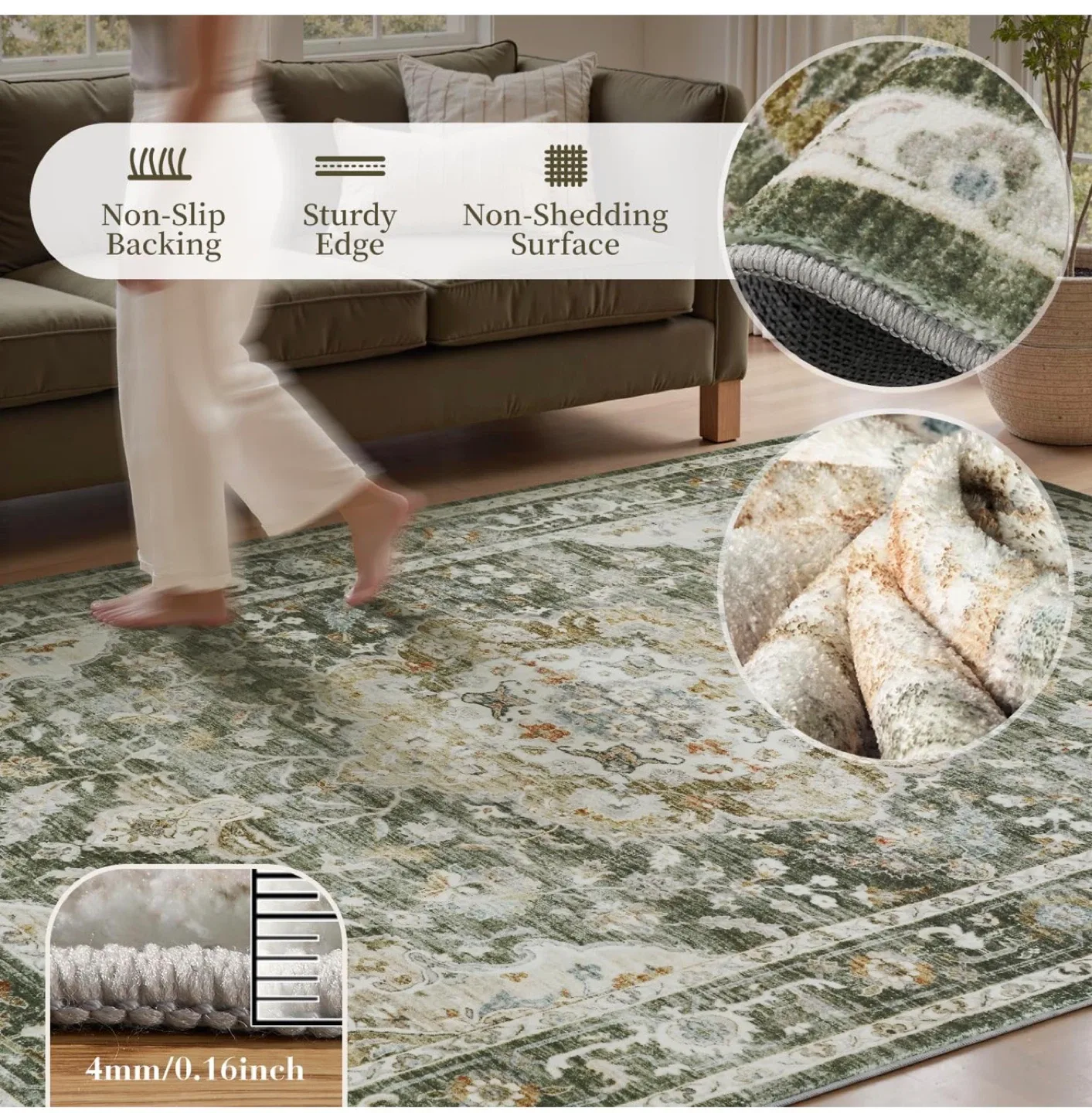 Green & Beige Area Rug - Machine Washable image indicator(2)