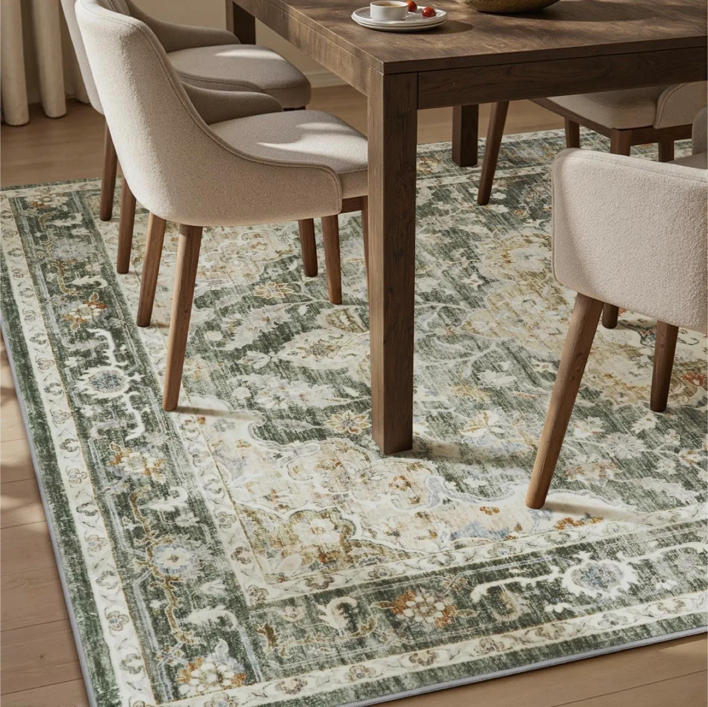 Green & Beige Area Rug - Machine Washable image indicator(4)