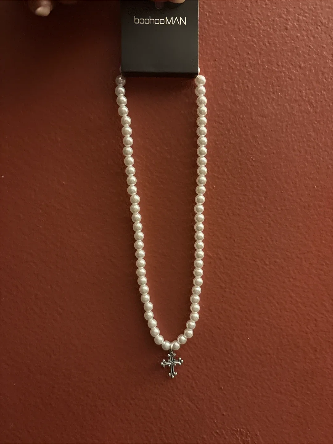 boohooMAN Pearl Beaded Cross Necklace - New image indicator(5)