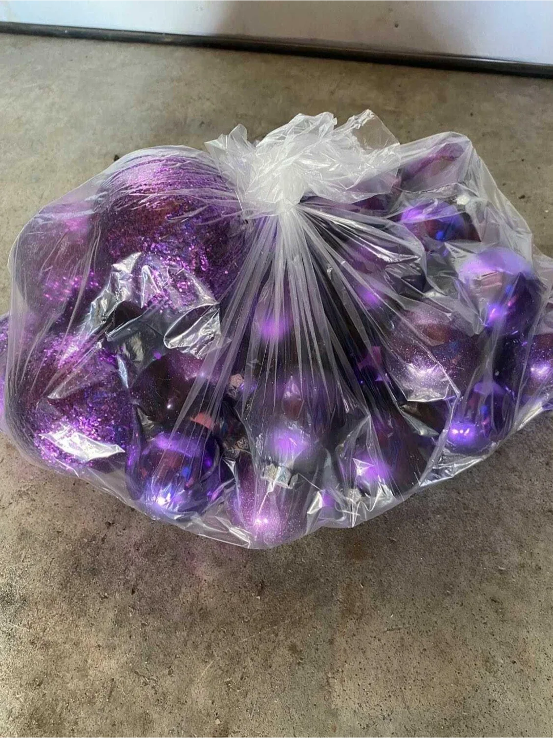 Bag of Purple Glitter Christmas Ornaments