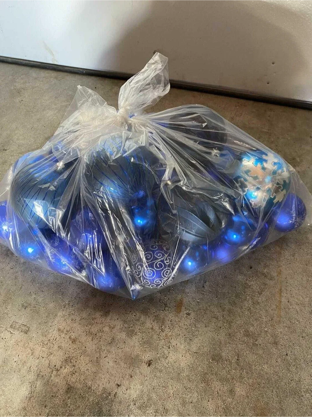 Bag of Blue Christmas Ornaments