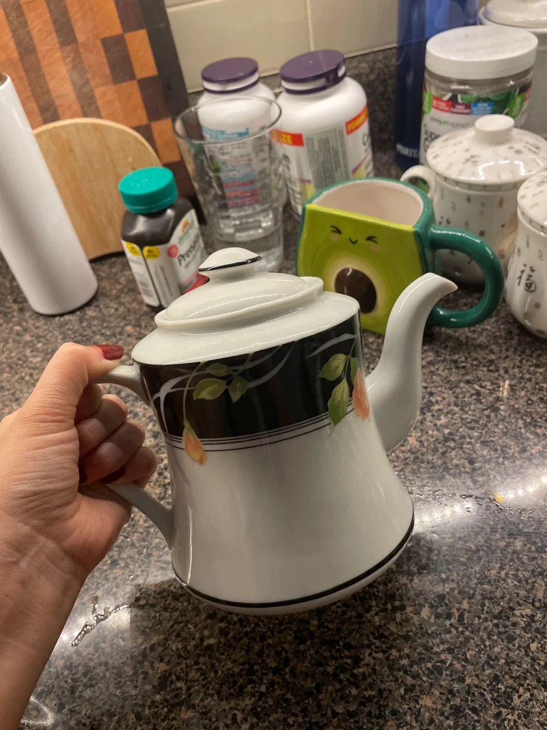Floral Teapot - White and Black