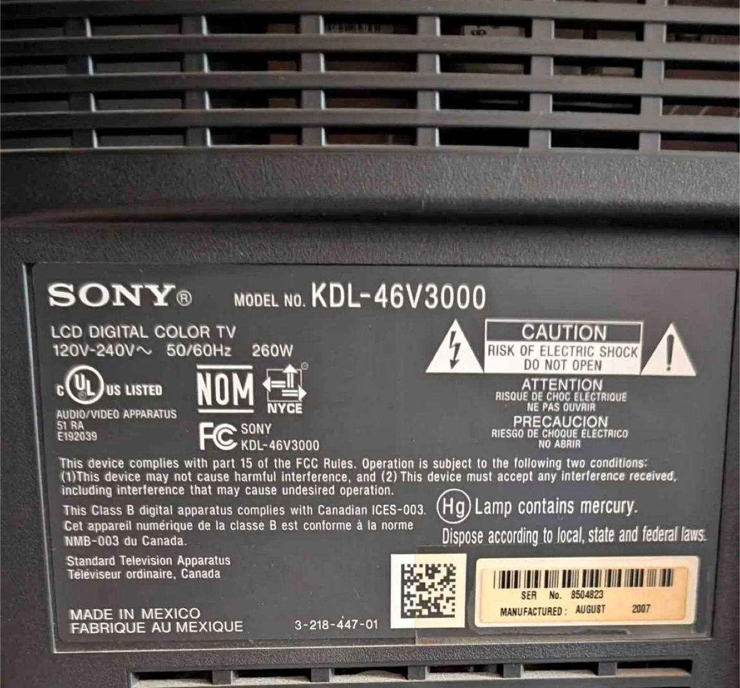 Sony Bravia KDL-46V3000 46" LCD Digital Colour TV