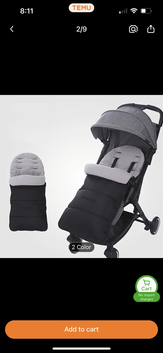Baby Stroller with Footmuff - Gray & Black - photo 2