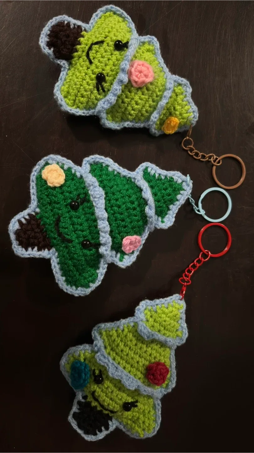 Handmade Crochet Christmas Tree Keychains