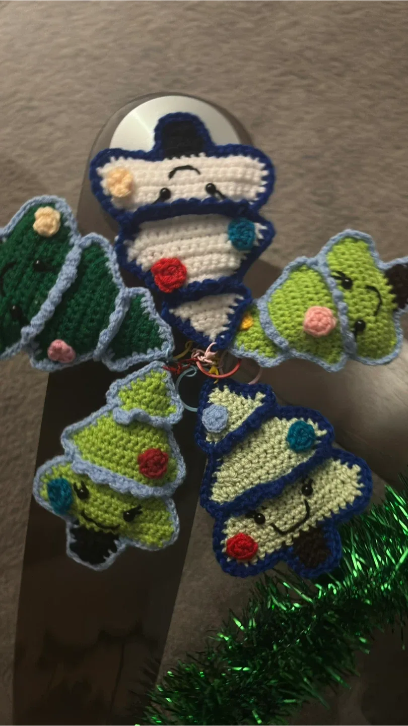 Handmade Crochet Christmas Tree Keychains