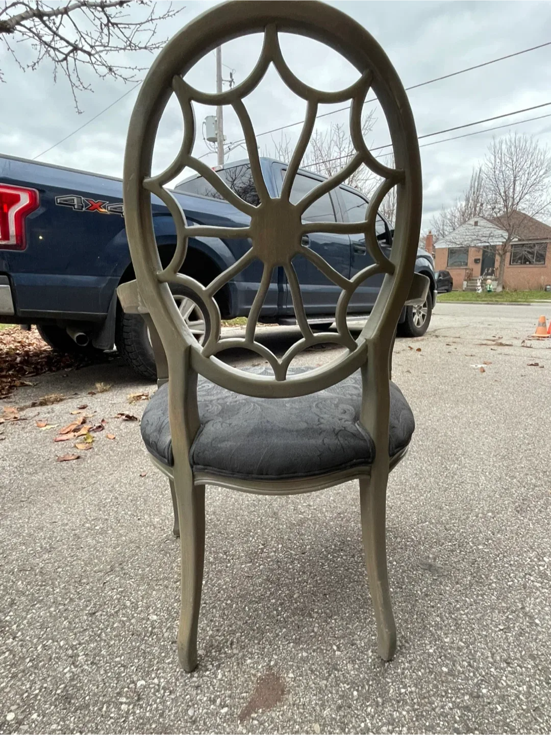 Custom Grey Armchair with Floral Seat image indicator(3)