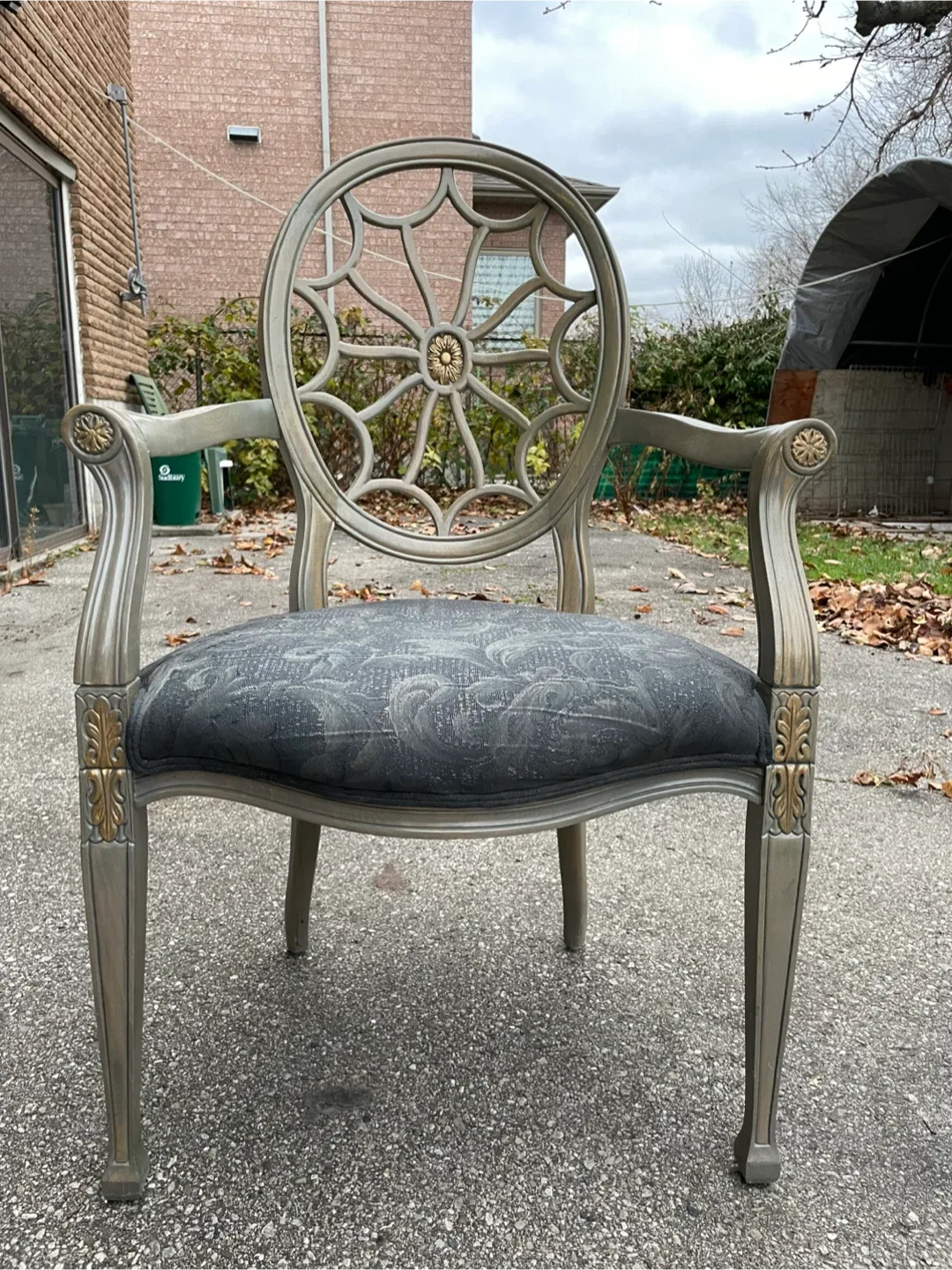 Custom Grey Armchair with Floral Seat