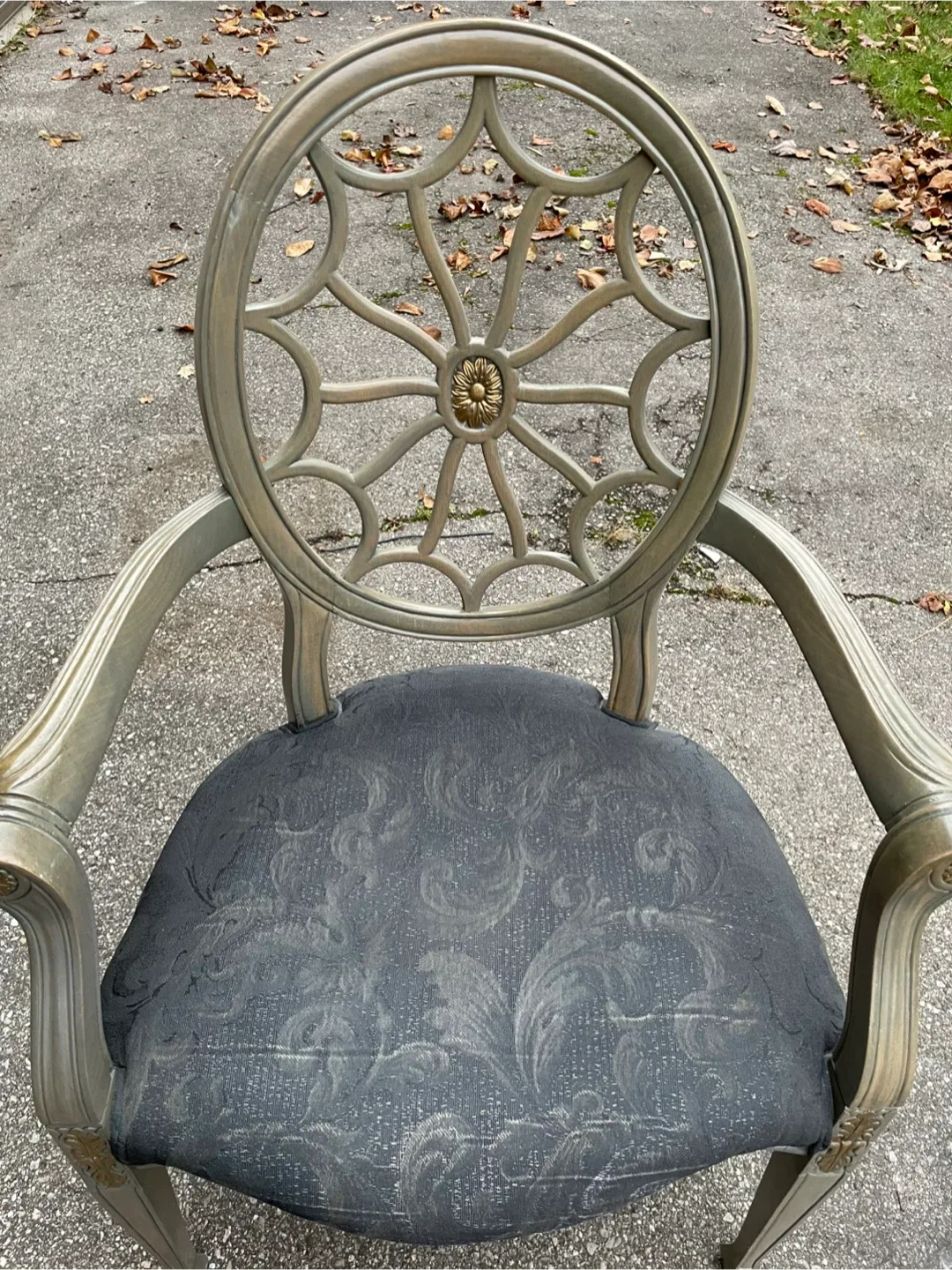 Custom Grey Armchair with Floral Seat image indicator(2)