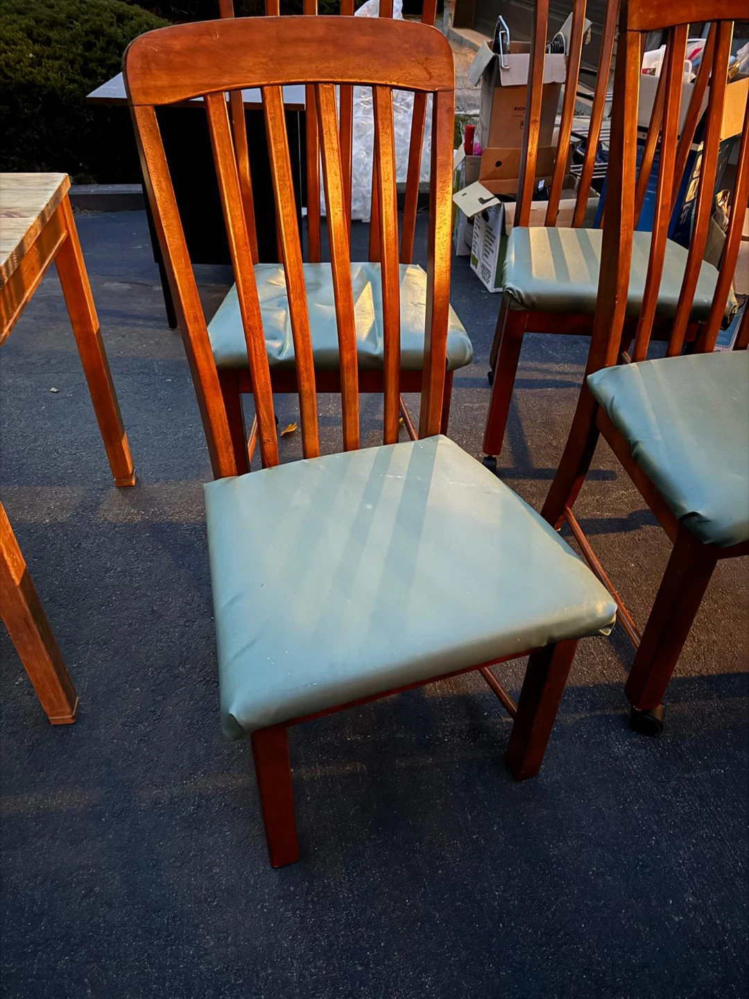 Wooden Dining Chairs with Light Blue Cushions - photo 4