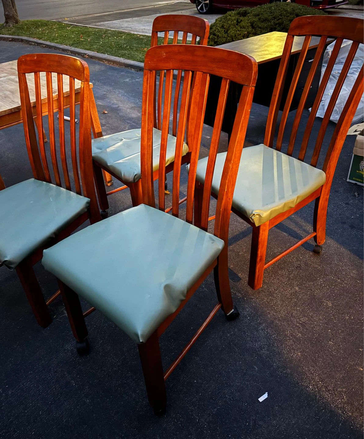 Wooden Dining Chairs with Light Blue Cushions