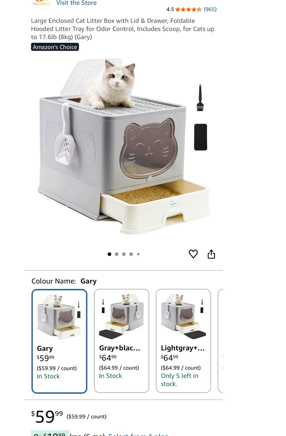 HelloMiao Large Enclosed Cat Litter Box - Gary