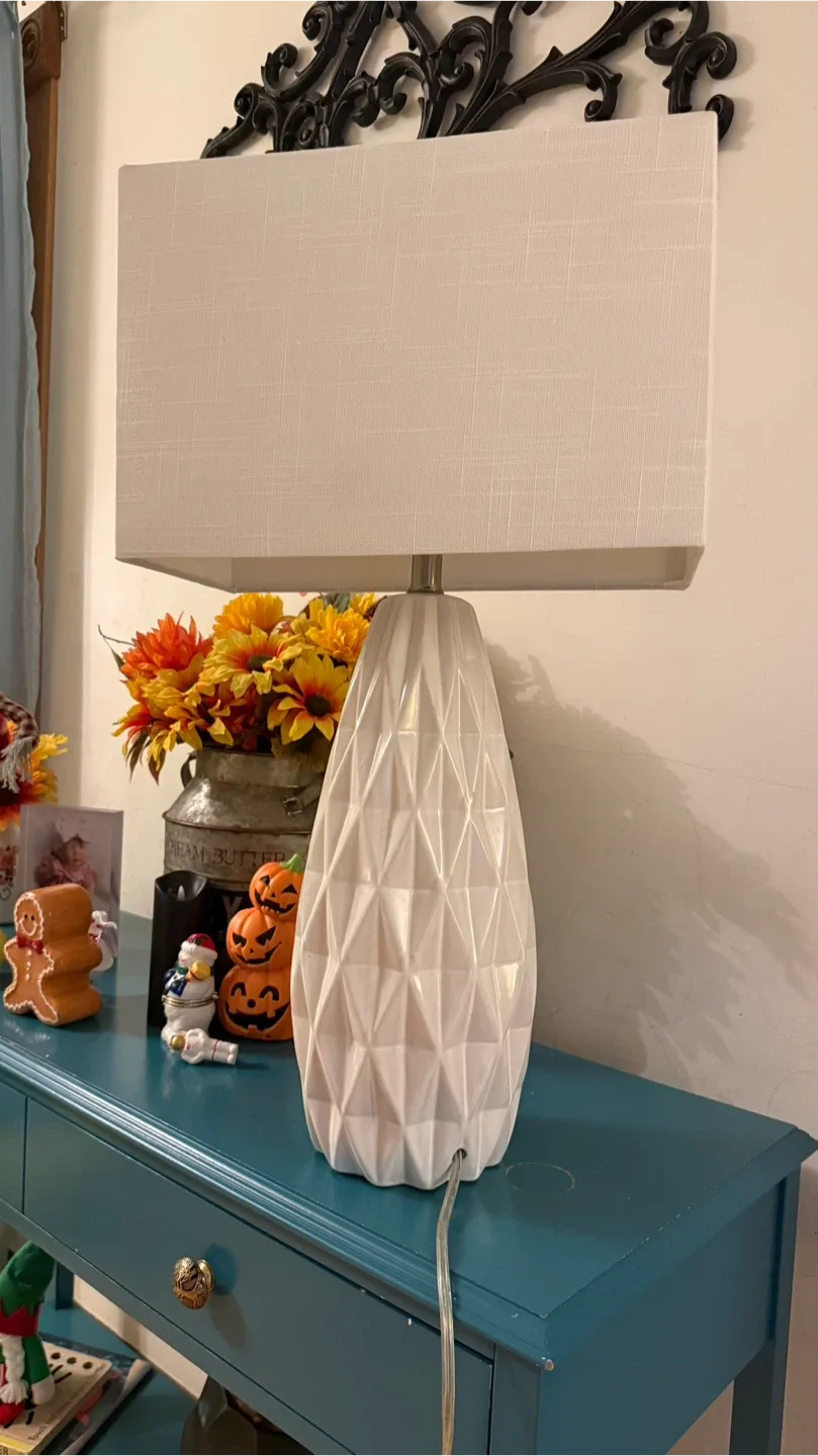 White Table Lamp with Rectangular Shade check more pictures