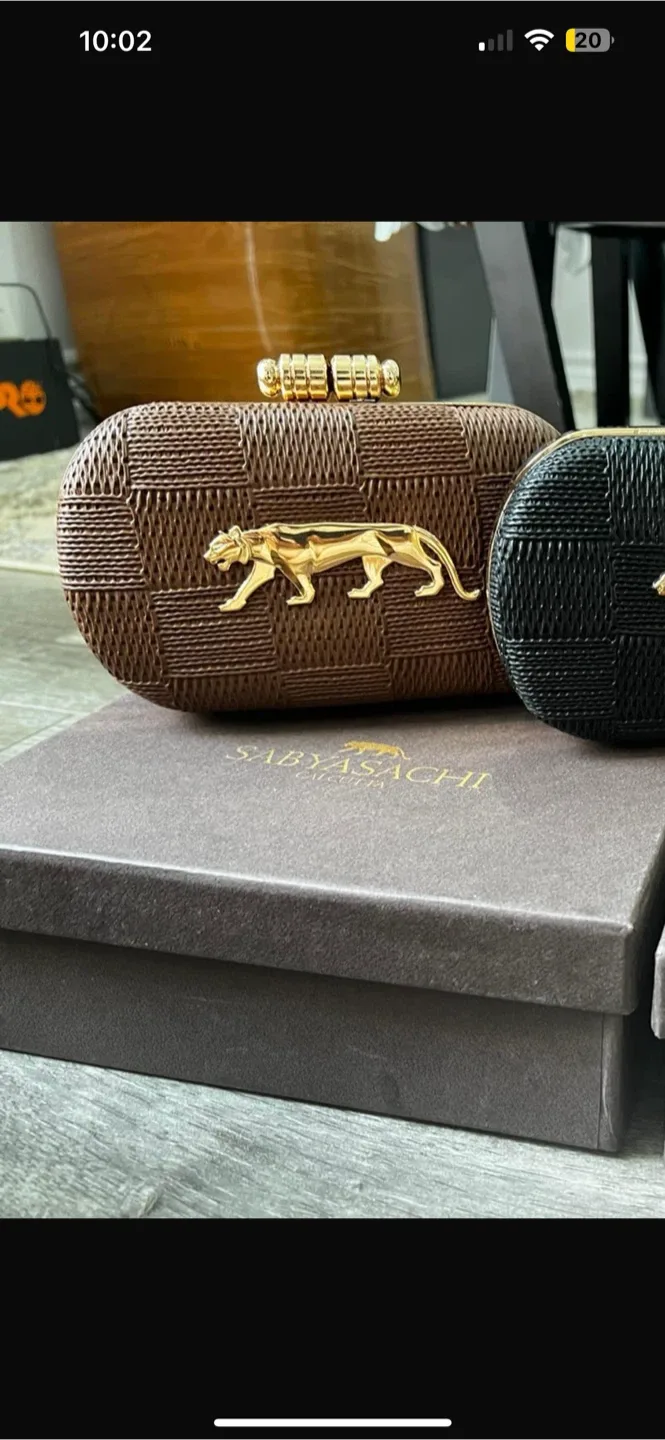 Sabyasachi Brown Clutch with Gold Tiger