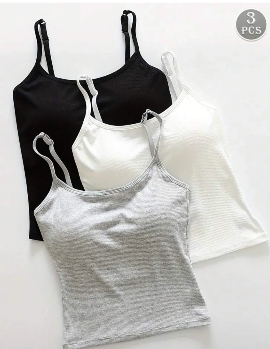 3-Piece Set: Black, White, Gray Cami Tank Tops