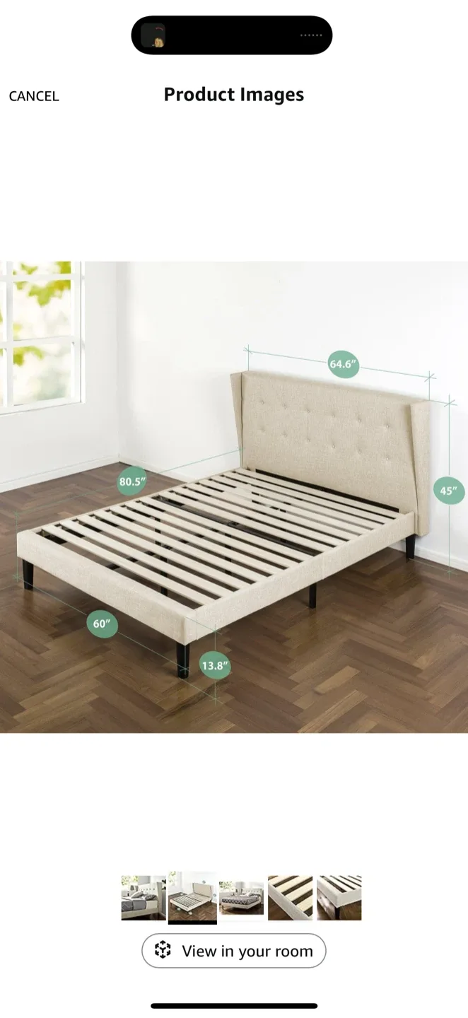 Linen Upholstered Platform Bed Frame (Queen)