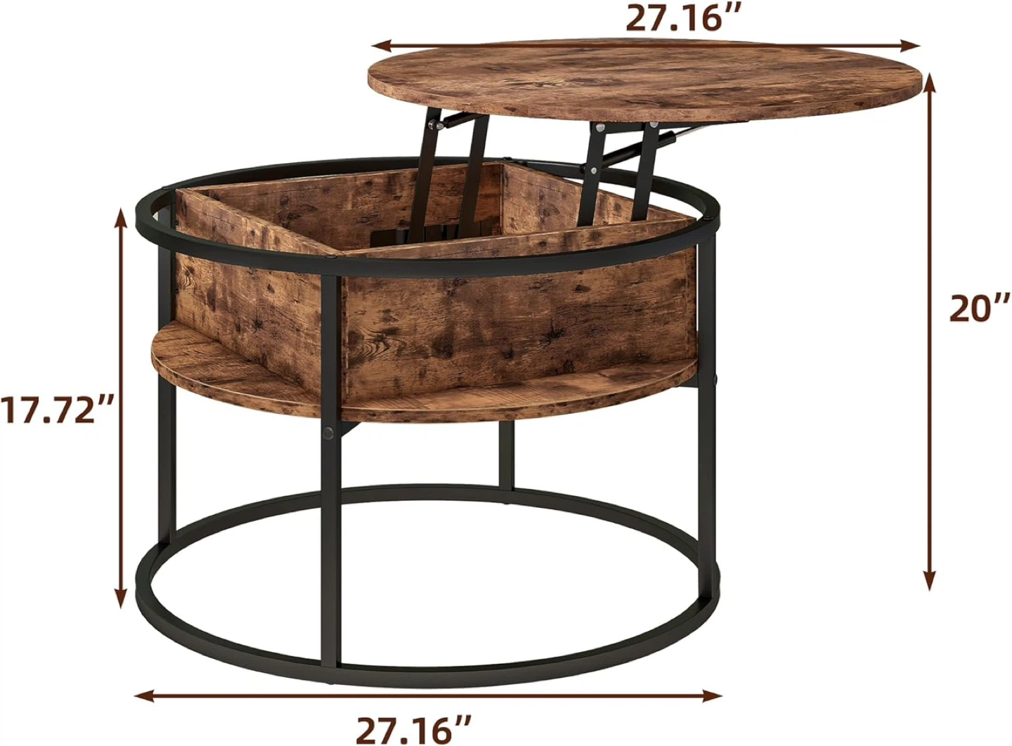 Lift Top Coffee Table - Round Wood & Metal - photo 4