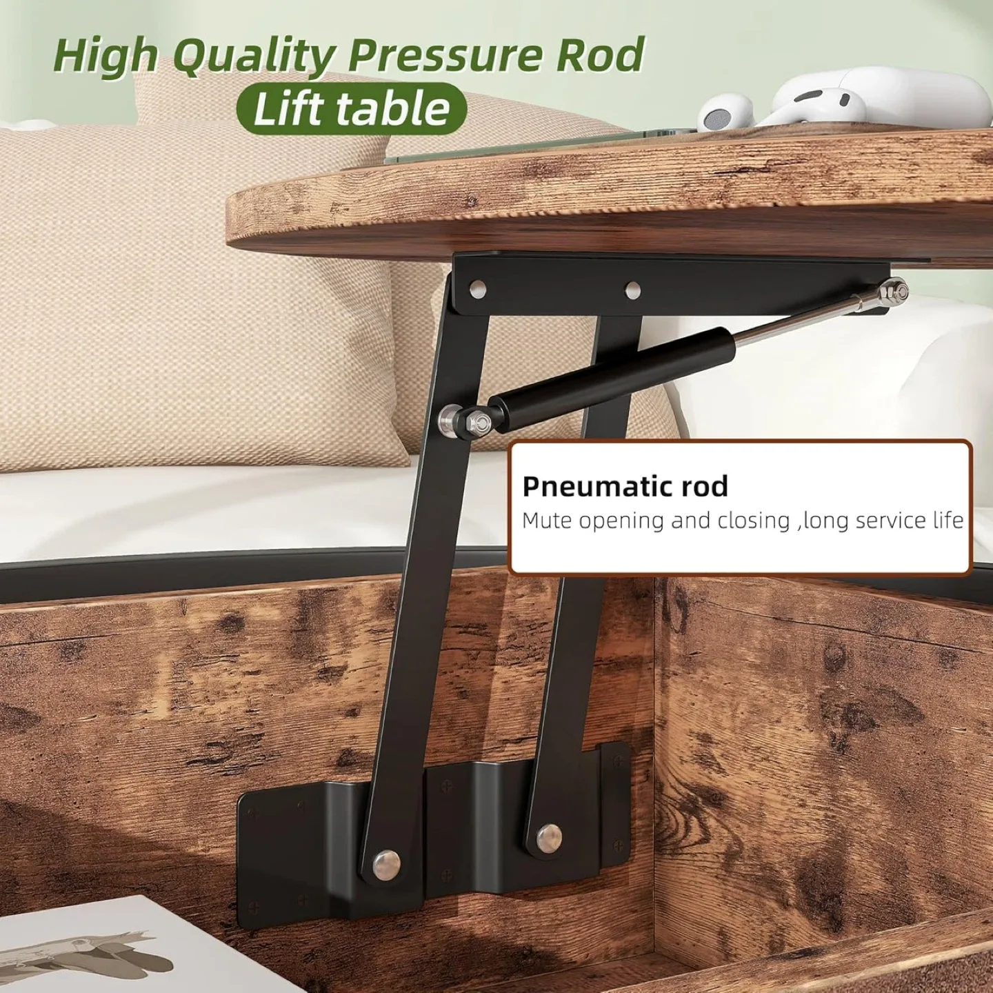 Lift Top Coffee Table - Round Wood & Metal