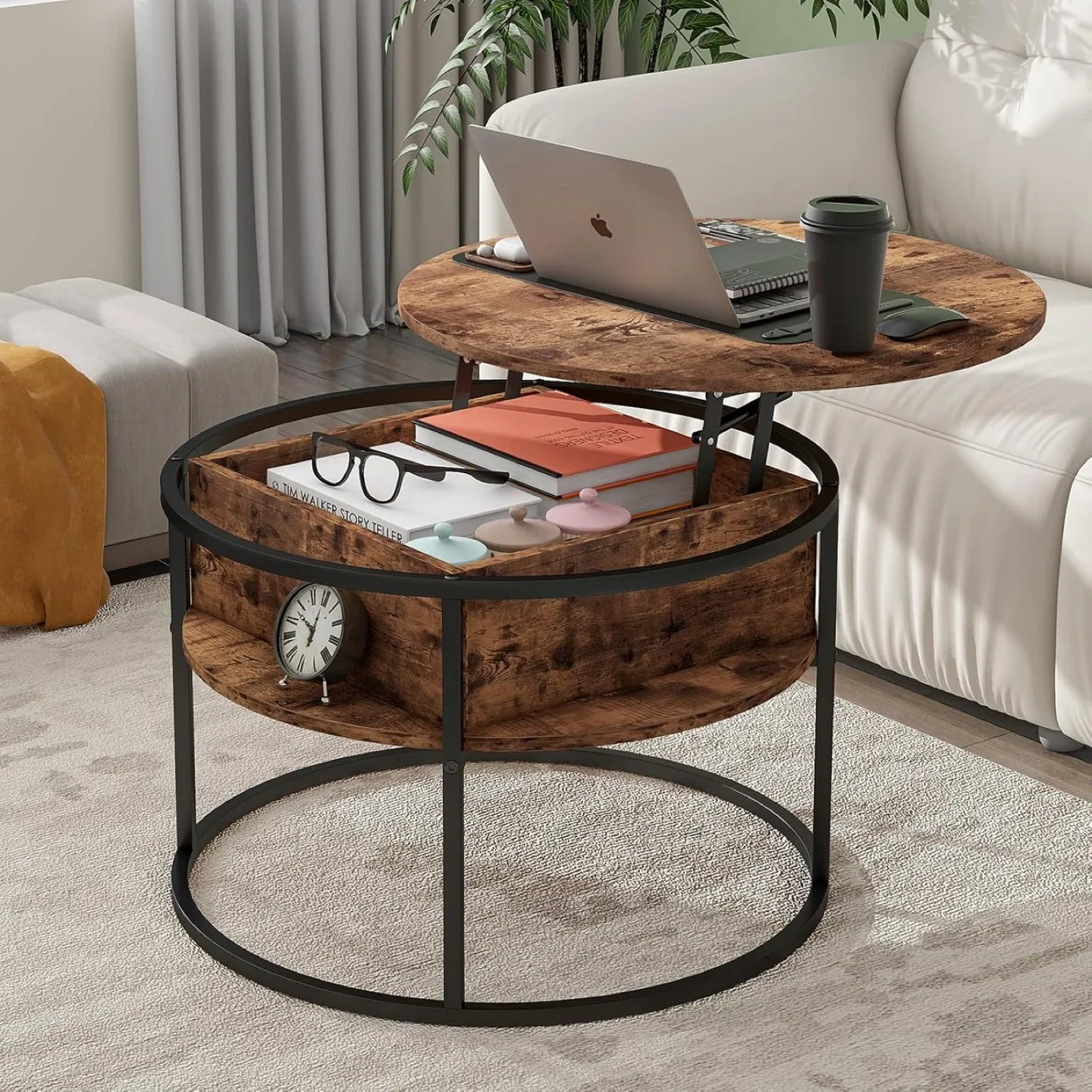 Lift Top Coffee Table - Round Wood & Metal image indicator(3)