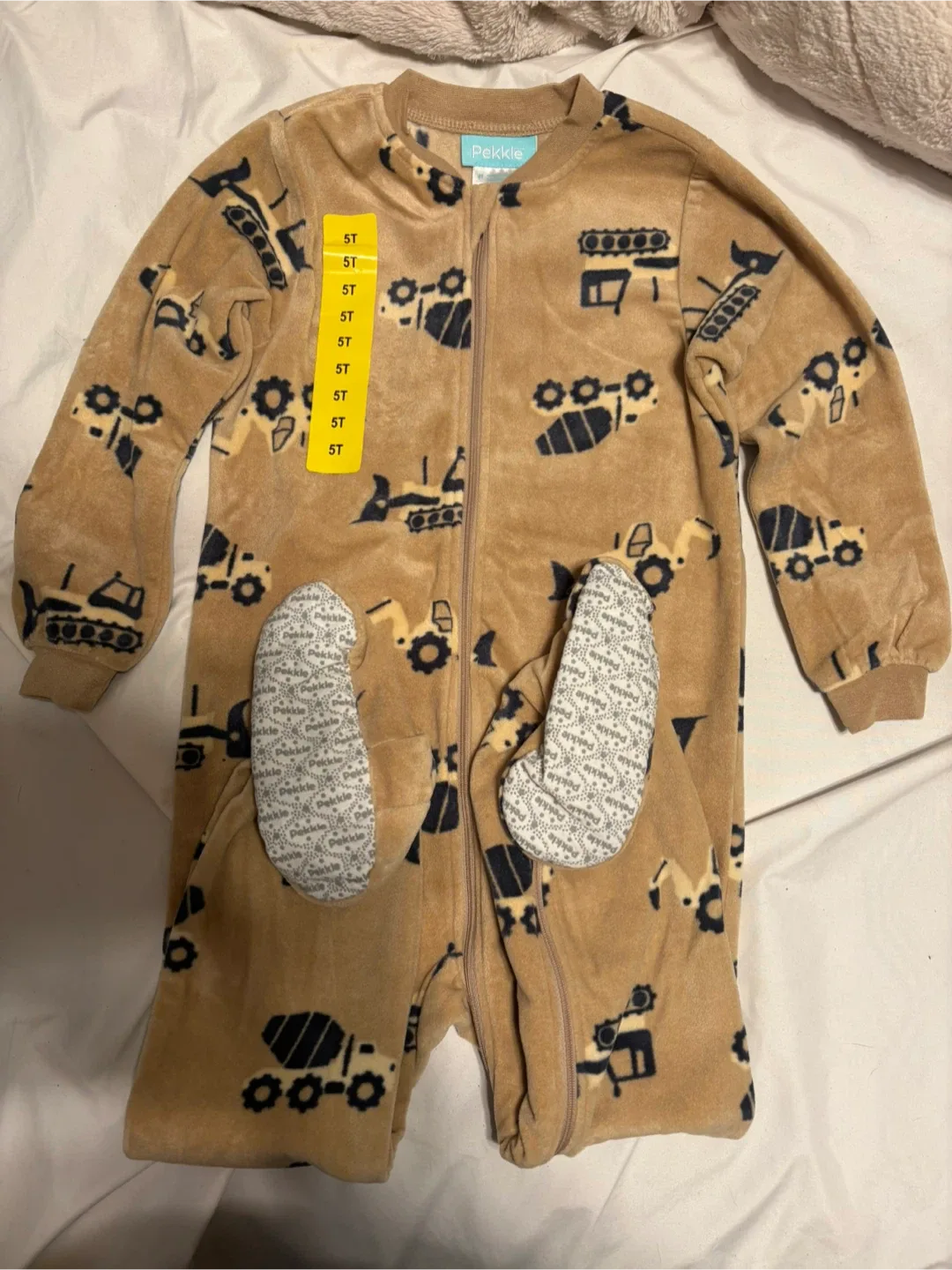 Pekkle 5T Footed Pajamas - Construction Print