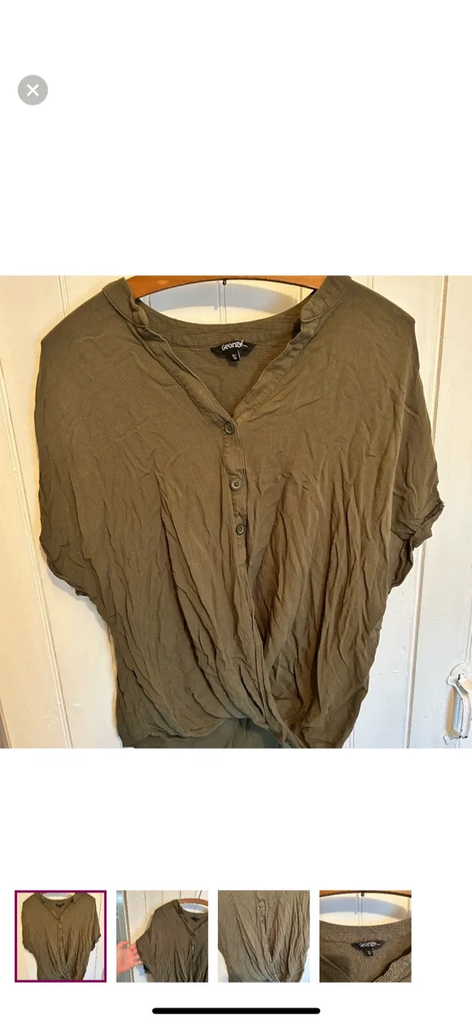 George Olive Green Twist Front Top - XL