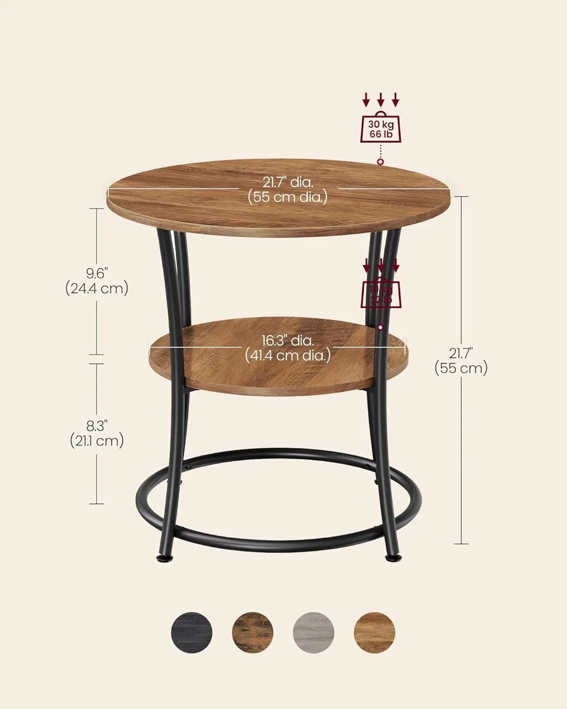 VASAGLE Round End Table with 2-Tier Storage image indicator(6)