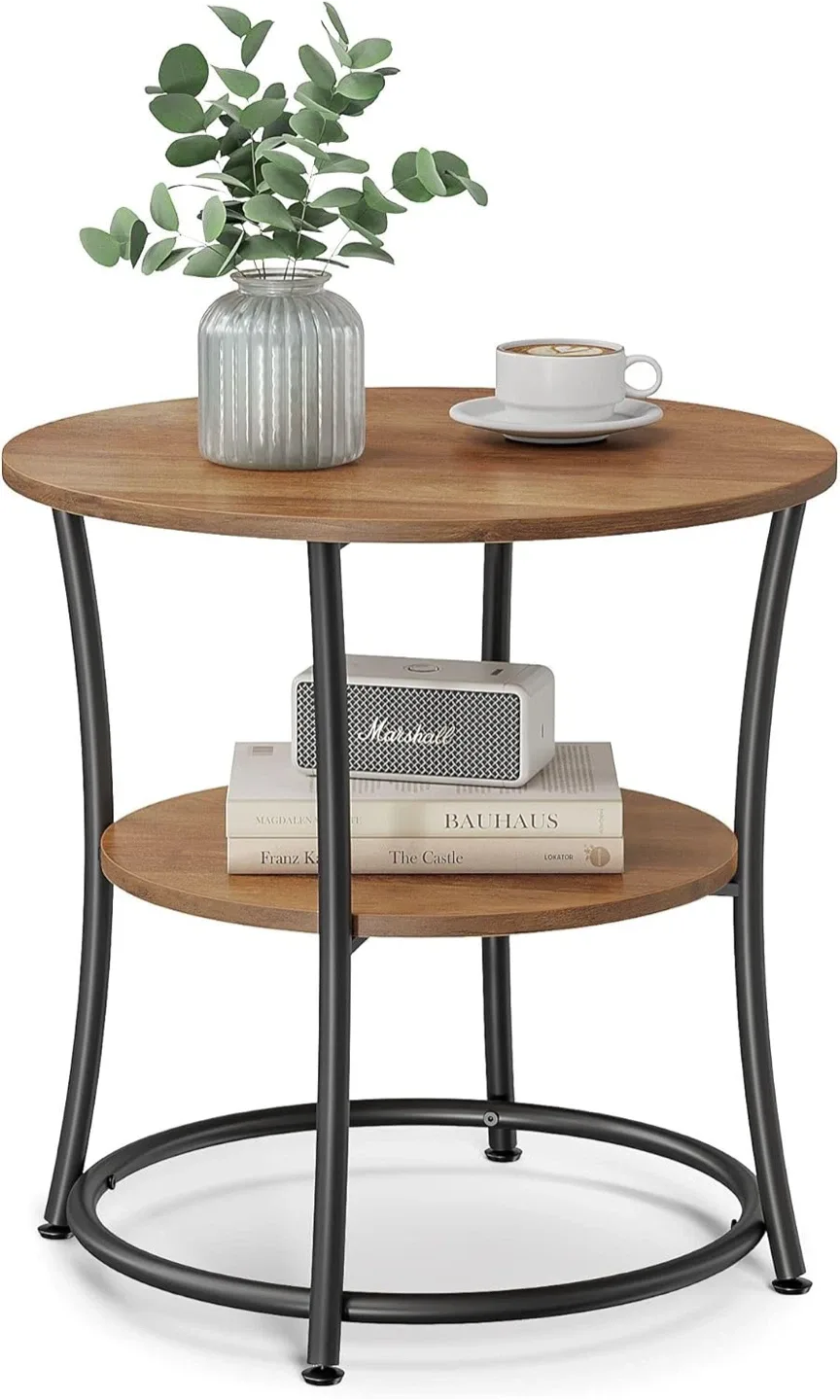 VASAGLE Round End Table with 2-Tier Storage image indicator(3)