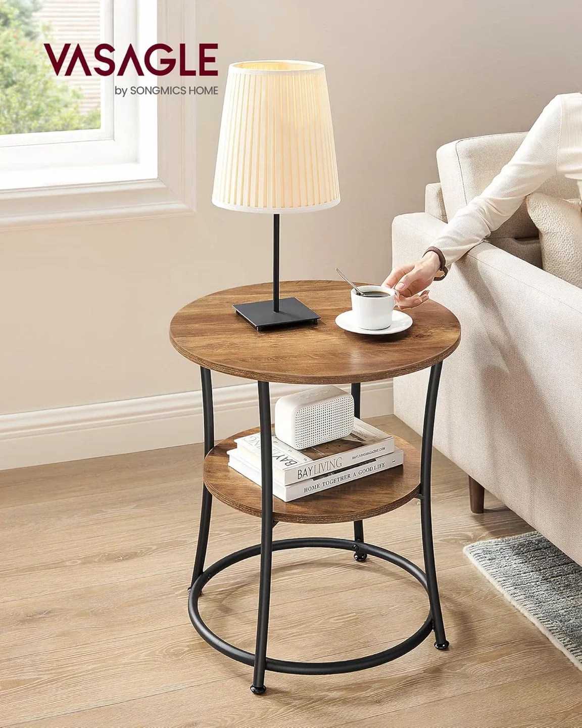 VASAGLE Round End Table with 2-Tier Storage image indicator(2)