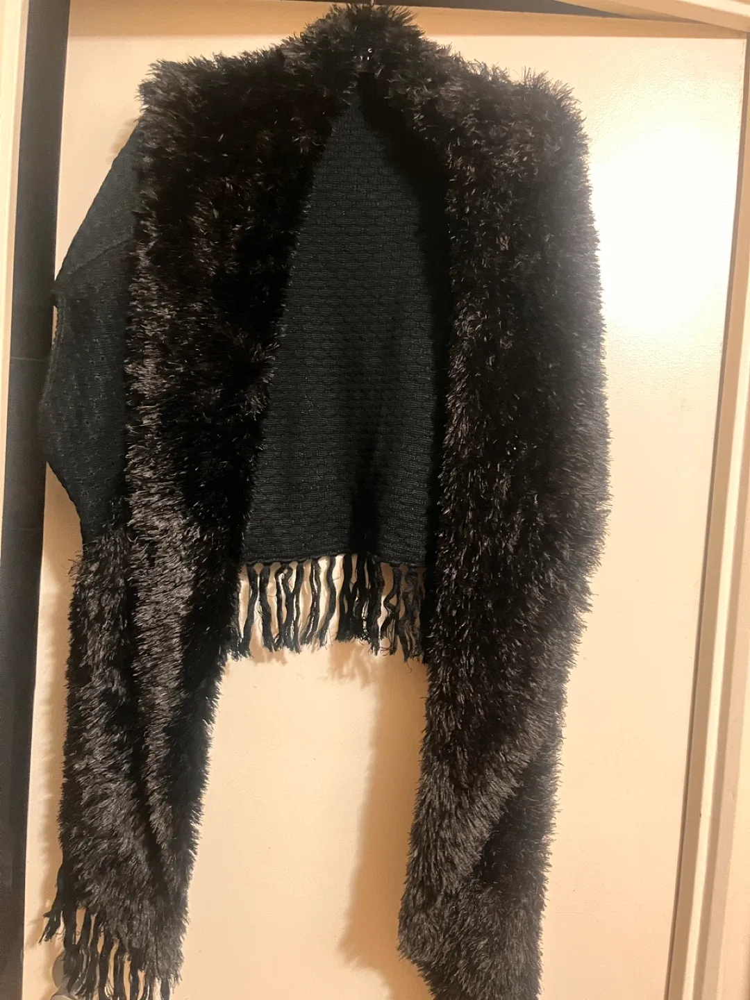 Blue Fox Black Faux Fur Trim Shawl