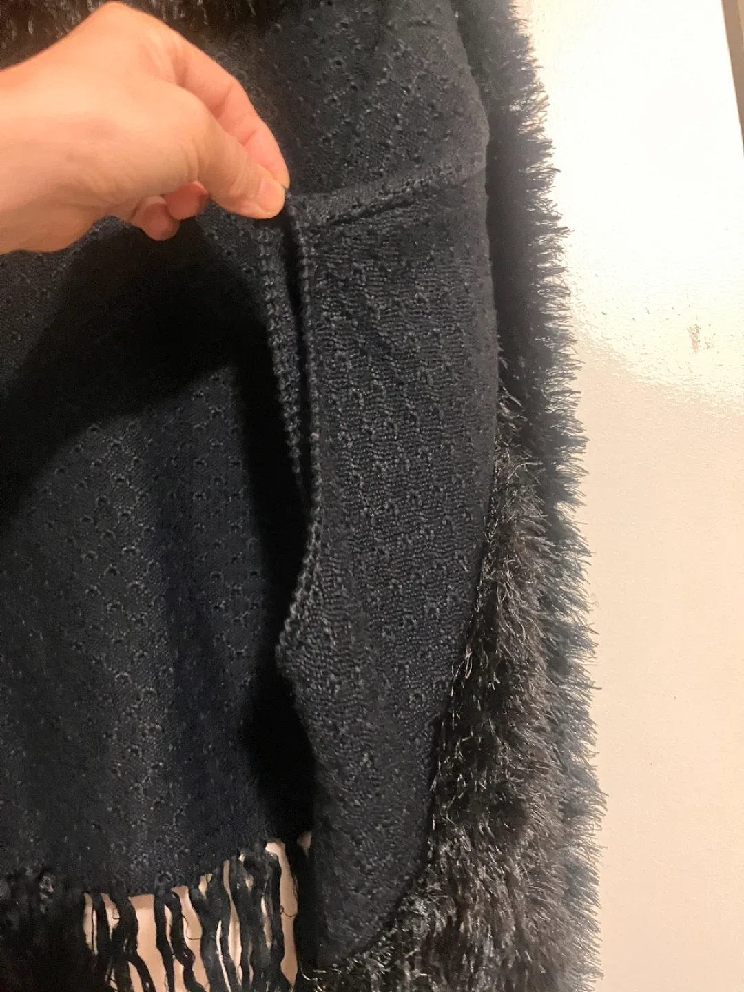 Blue Fox Black Faux Fur Trim Shawl image indicator(4)