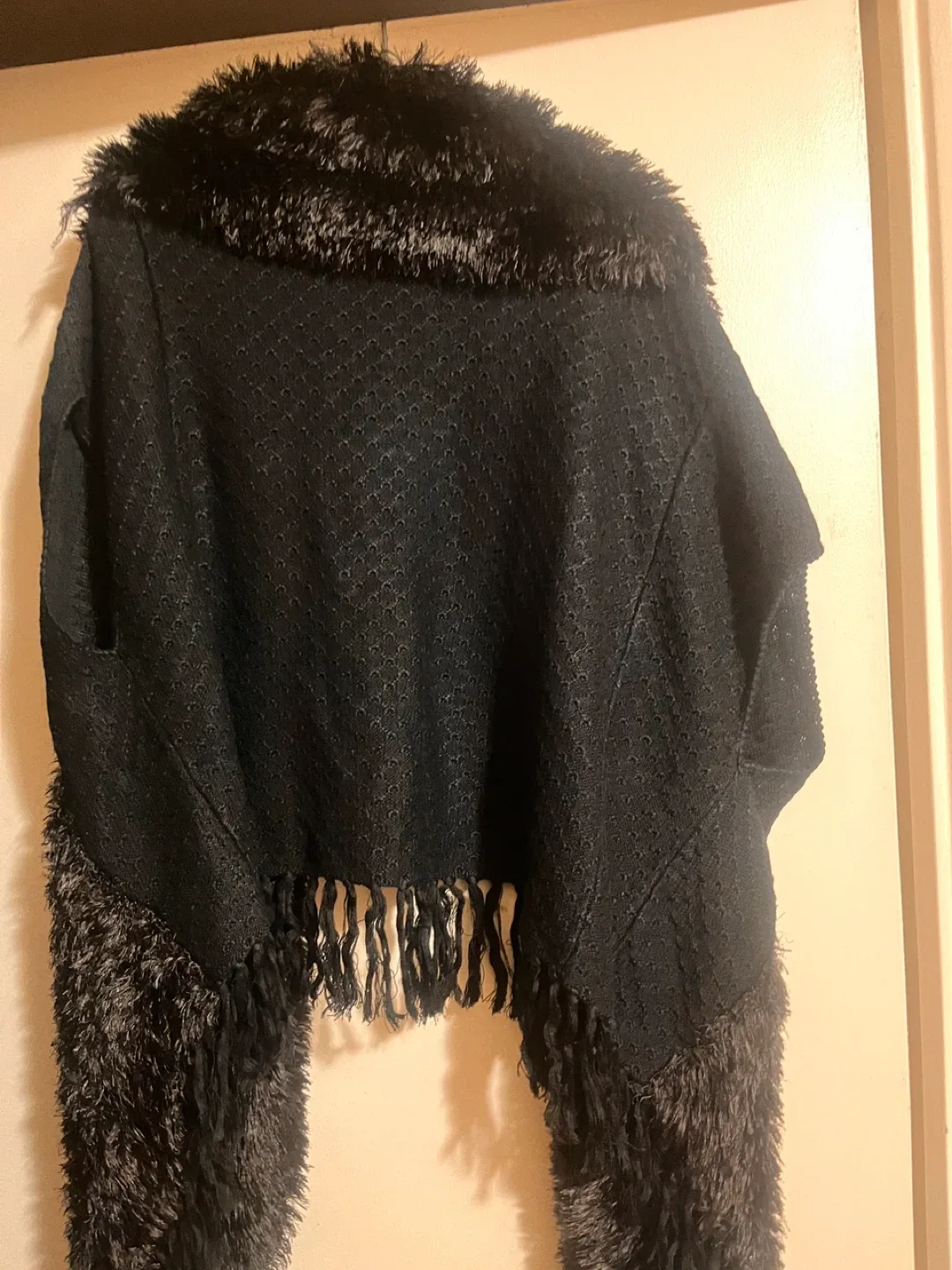 Blue Fox Black Faux Fur Trim Shawl image indicator(3)