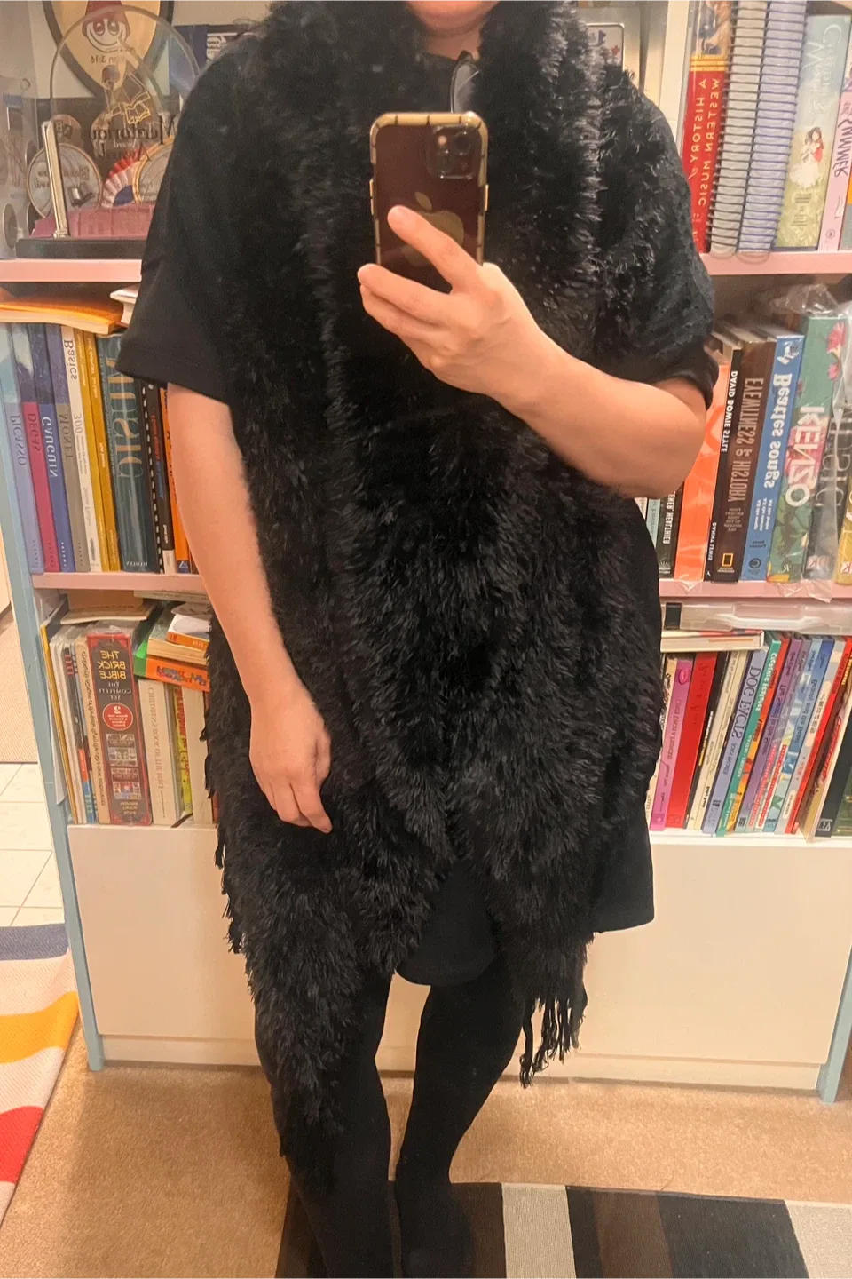 Blue Fox Black Faux Fur Trim Shawl image indicator(7)