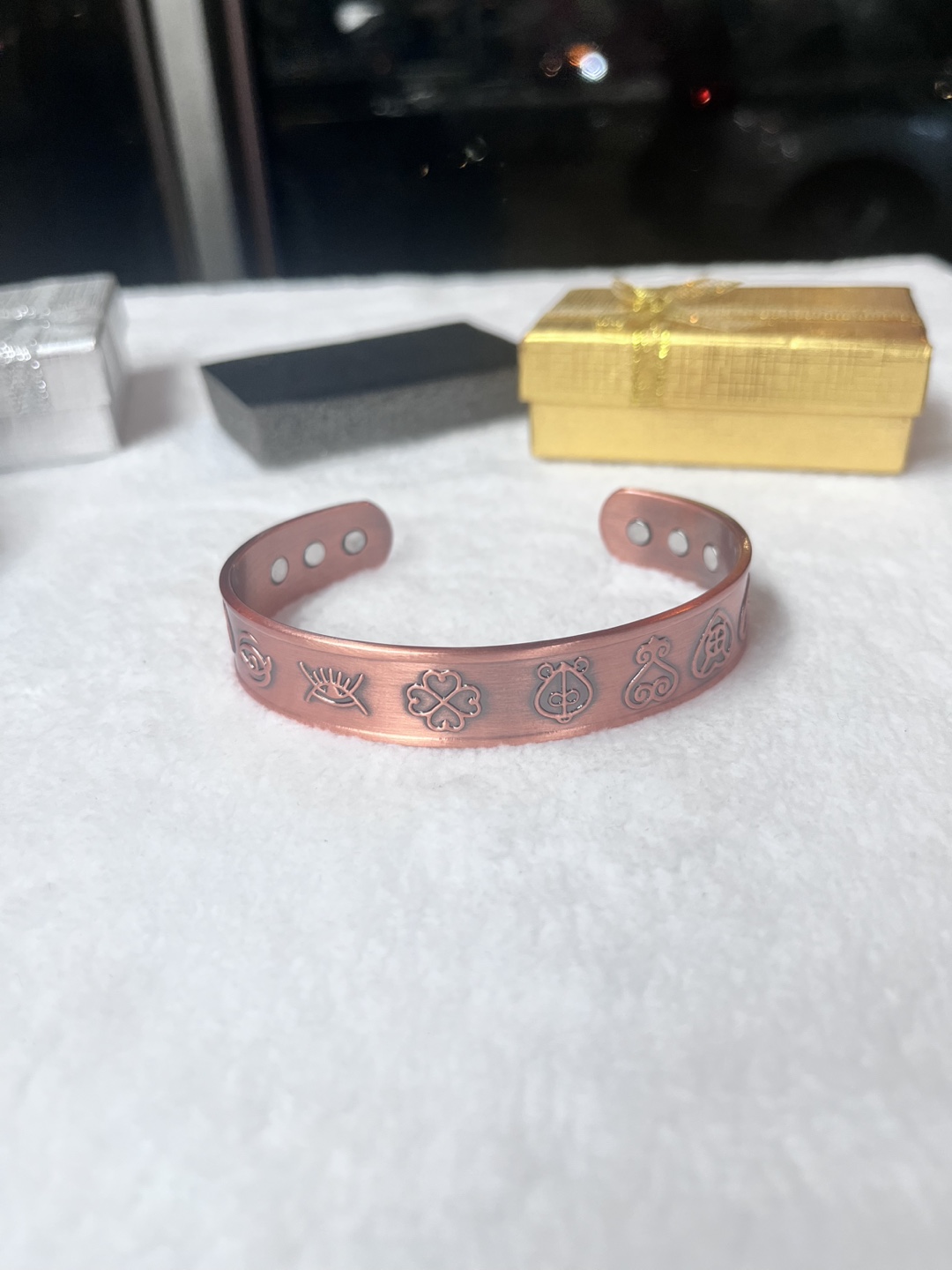 Copper Bracelet with Engraved Symbols - photo 2