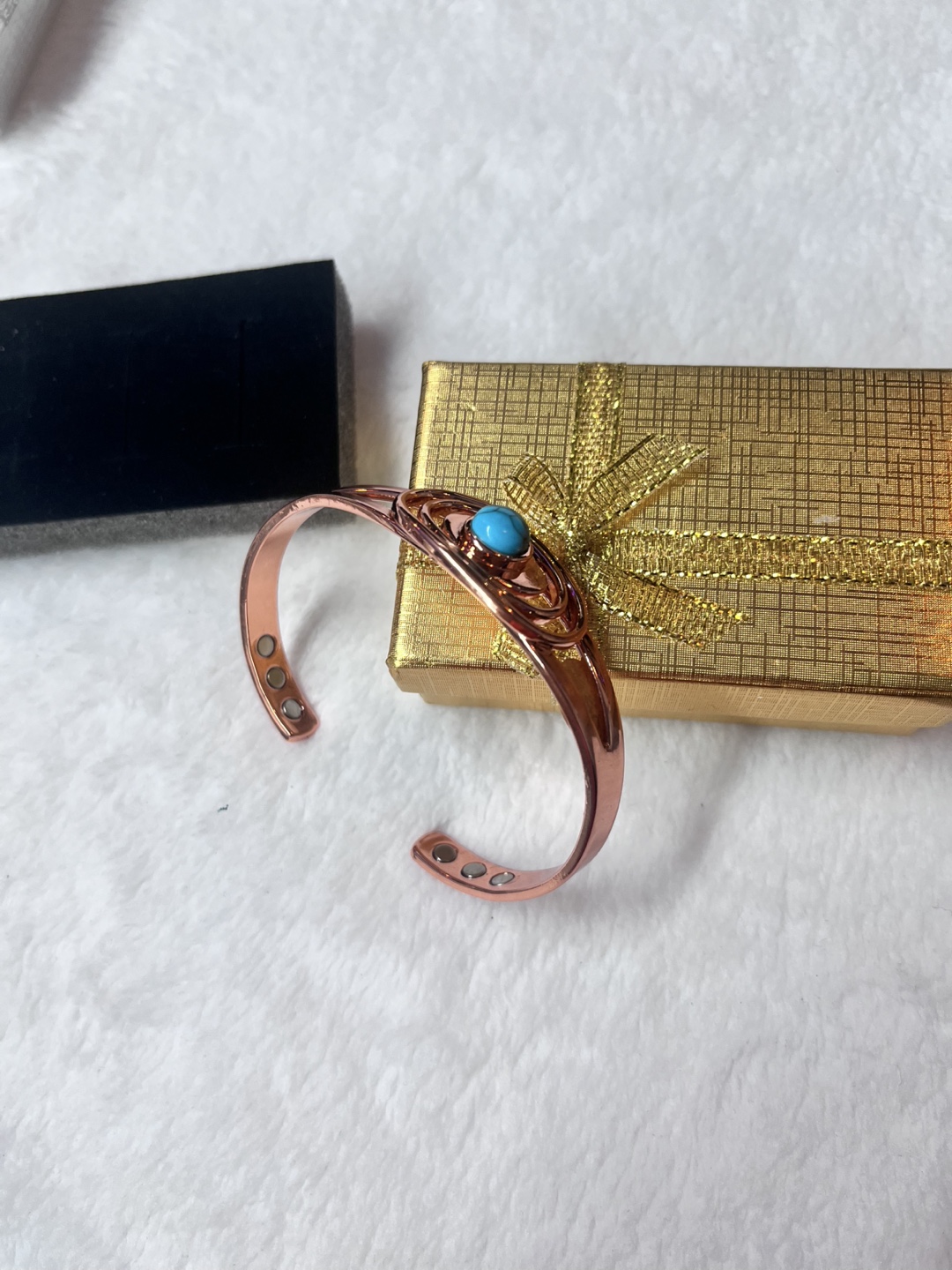 Rose cobre Tone Bangle Bracelet with Turquoise Stone - photo 2