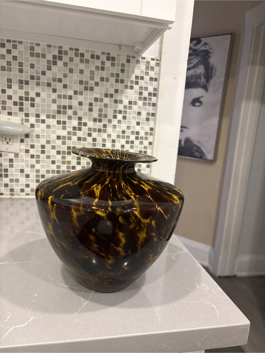 Brown & Yellow Decorative Glass Vase
