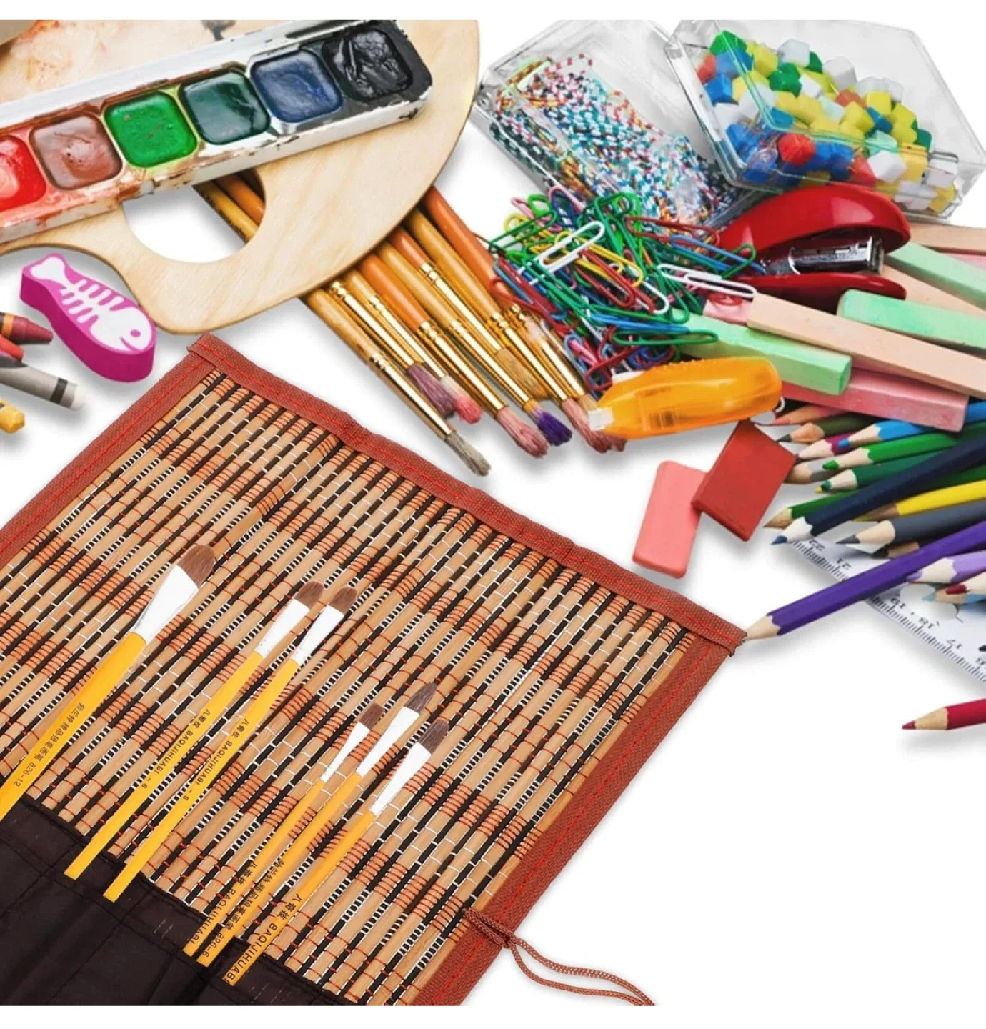 Bamboo Roll Up Brush Holder