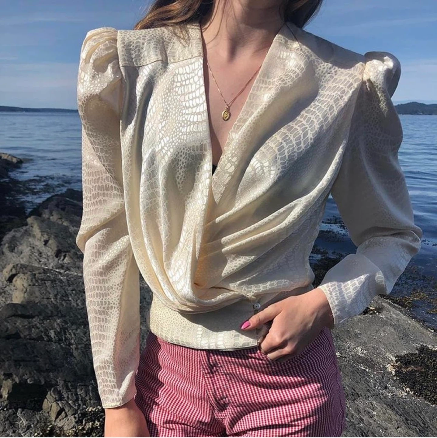 Crocodile Print Blouse - Size Unknown