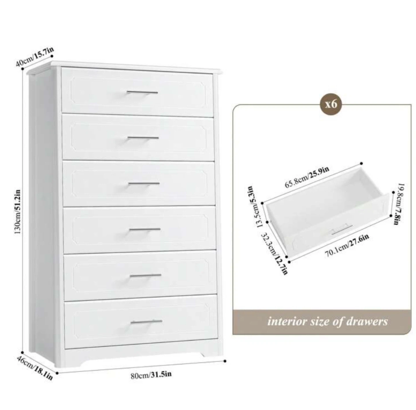 Tall White 6-Drawer Dresser - photo 3