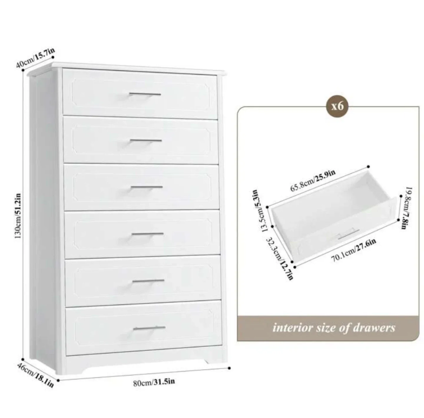 Tall White 6-Drawer Dresser image indicator(3)