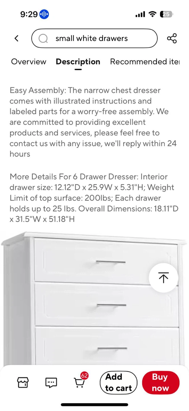 Tall White 6-Drawer Dresser - photo 2