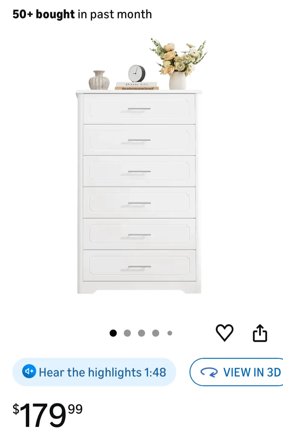 Tall White 6-Drawer Dresser