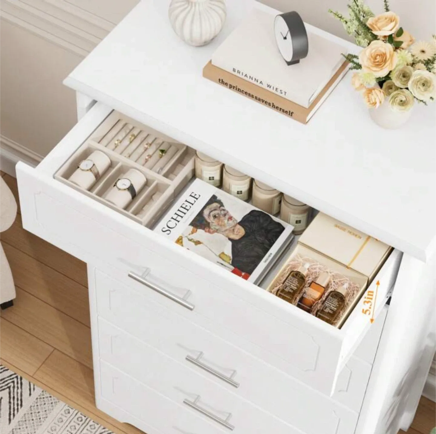 Tall White 6-Drawer Dresser image indicator(4)