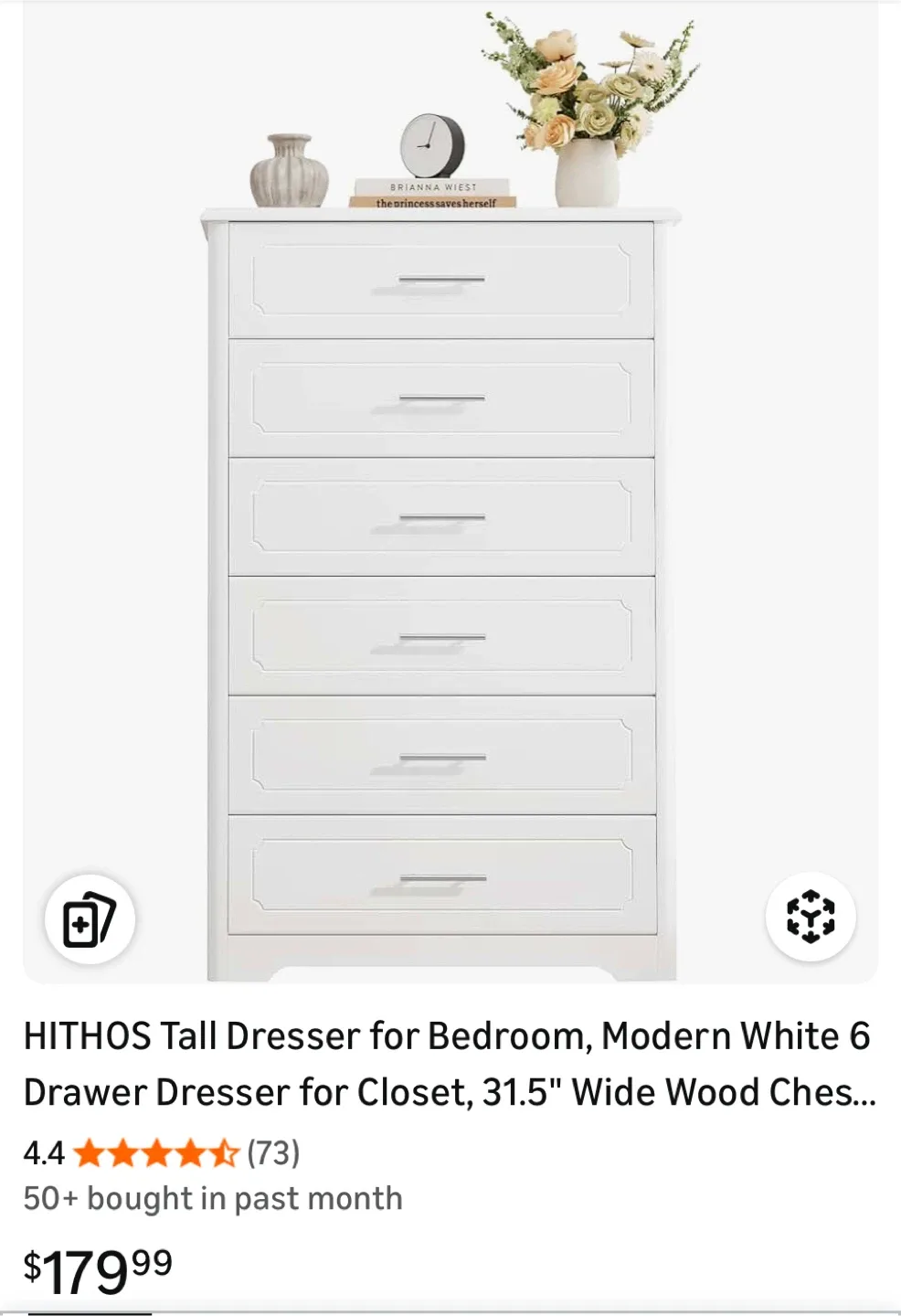 Tall White 6-Drawer Dresser image indicator(7)