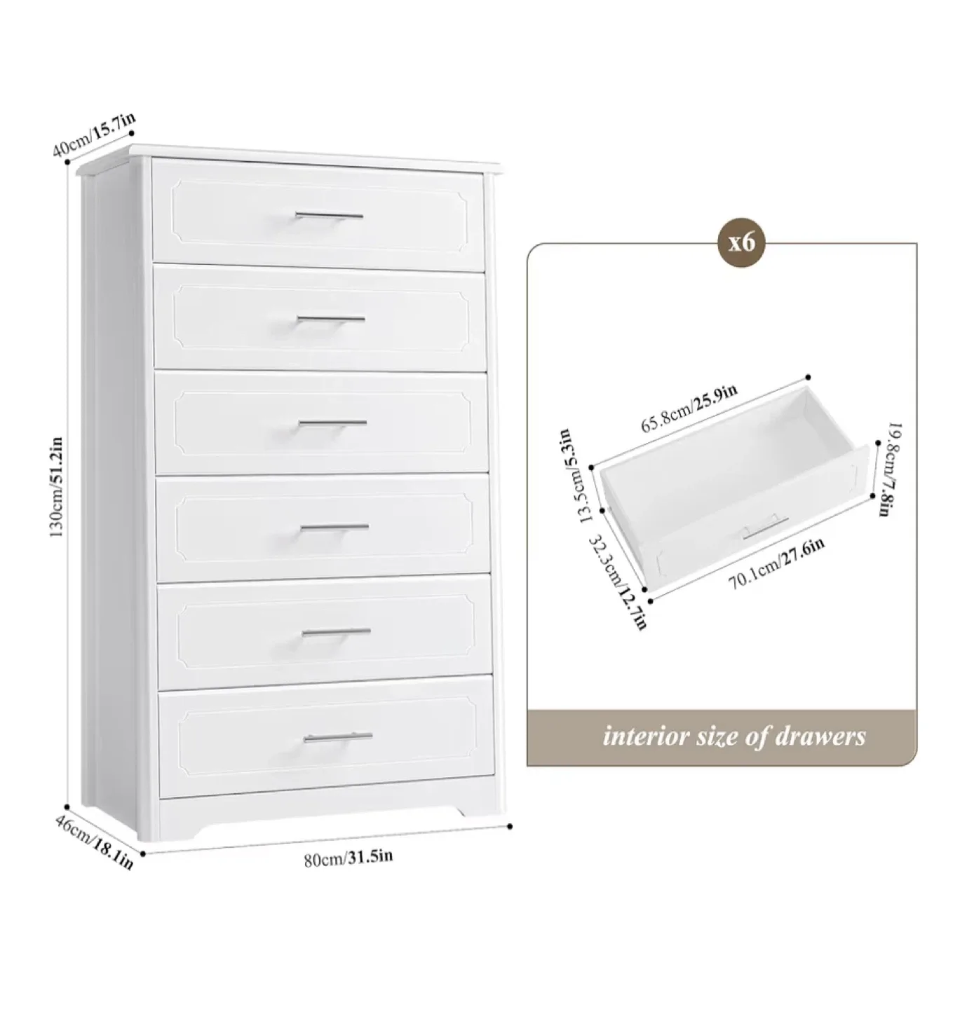 Tall White 6-Drawer Dresser image indicator(6)