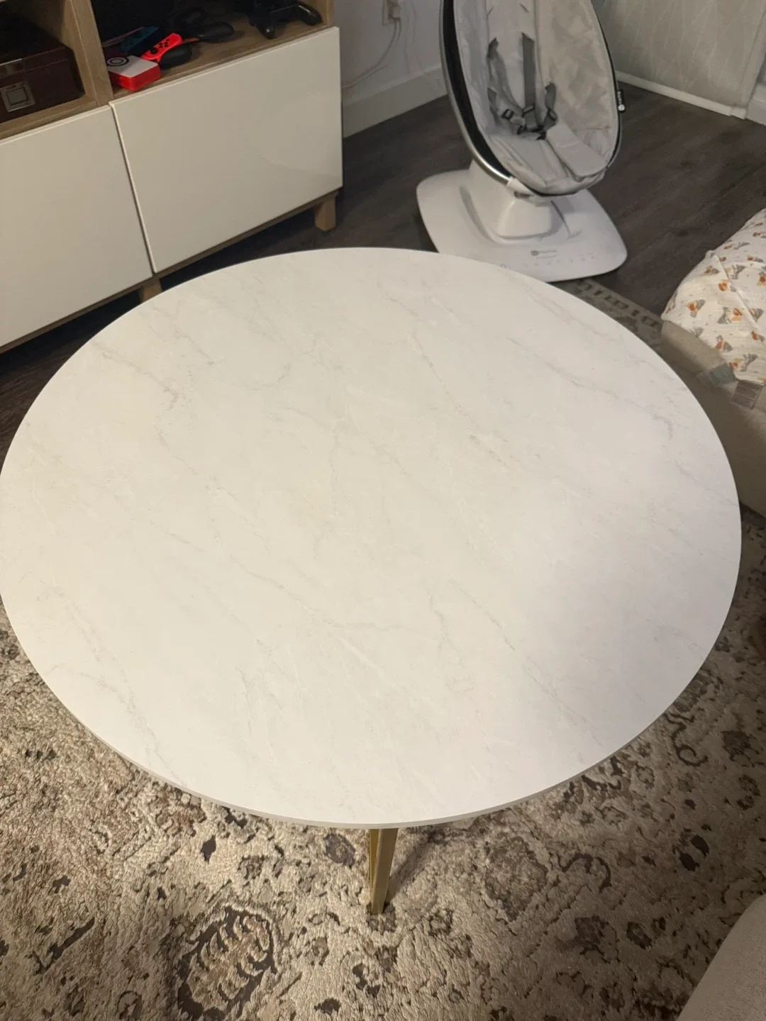Round White Faux Marble Coffee Table image indicator(3)