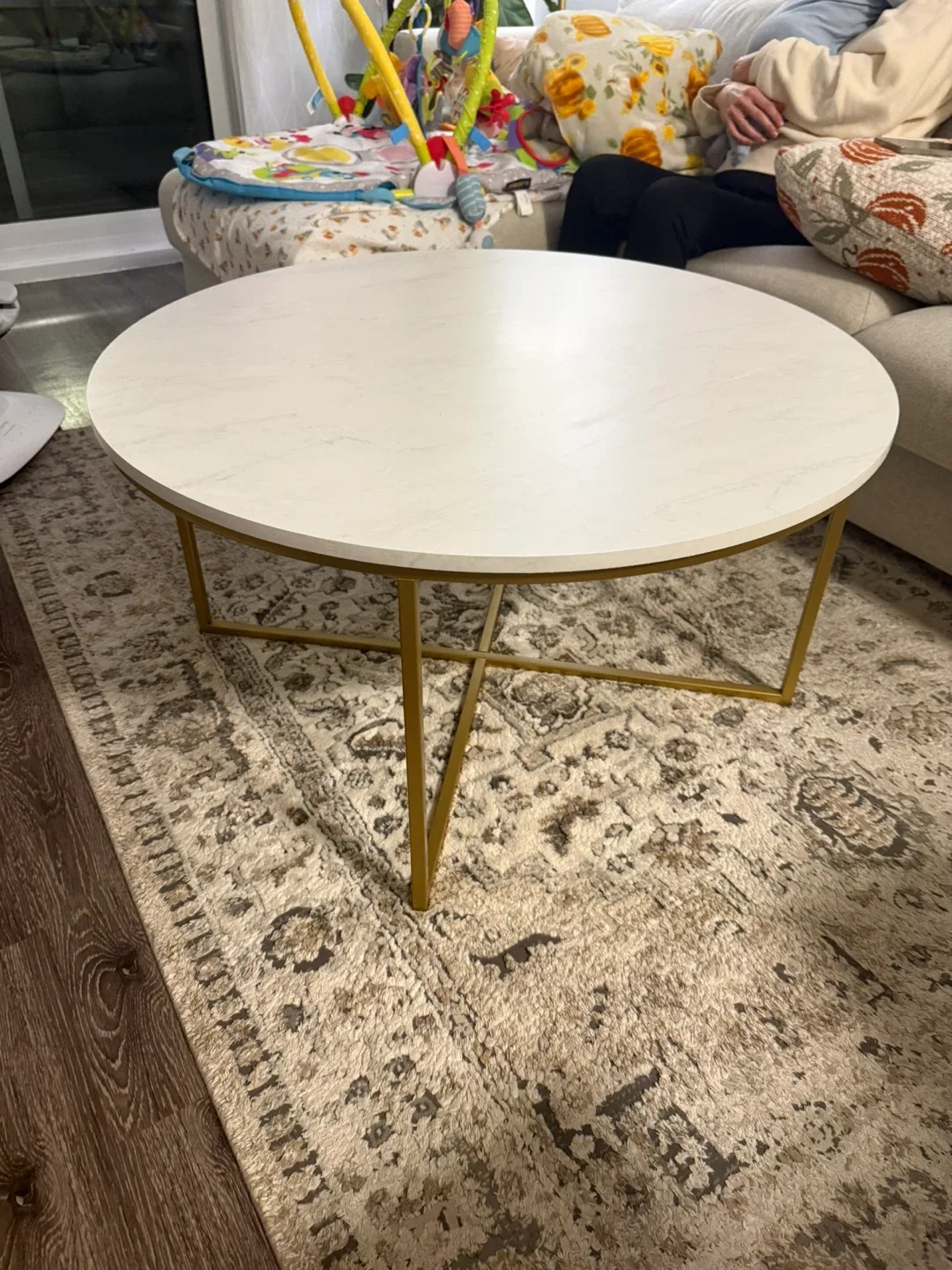Round White Faux Marble Coffee Table